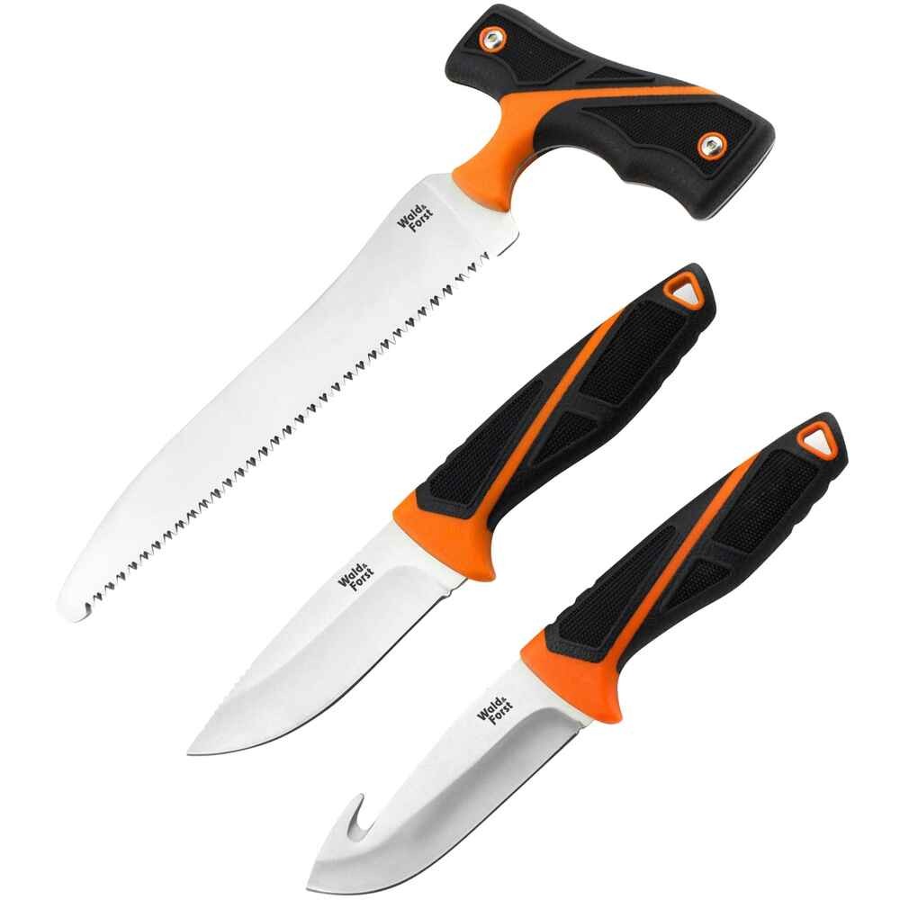 3 Dielna poľovnícka sada nožov Accusharp s reflexnými oranžovými prvkami . Sada v nylonovom puzdre