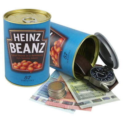 Schránka na hotovosť kľúče plechovka Heinz fazuľa 11 x 7,5 cm