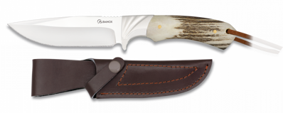 Poľovnícky nož s koženým púzdrom, parohová rukoväť ALBAINOX 32456