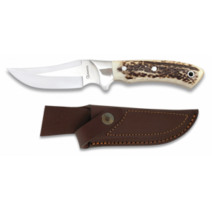 Poľovnícky nož s koženým púzdrom, parohová rukoväť ALBAINOX 31662